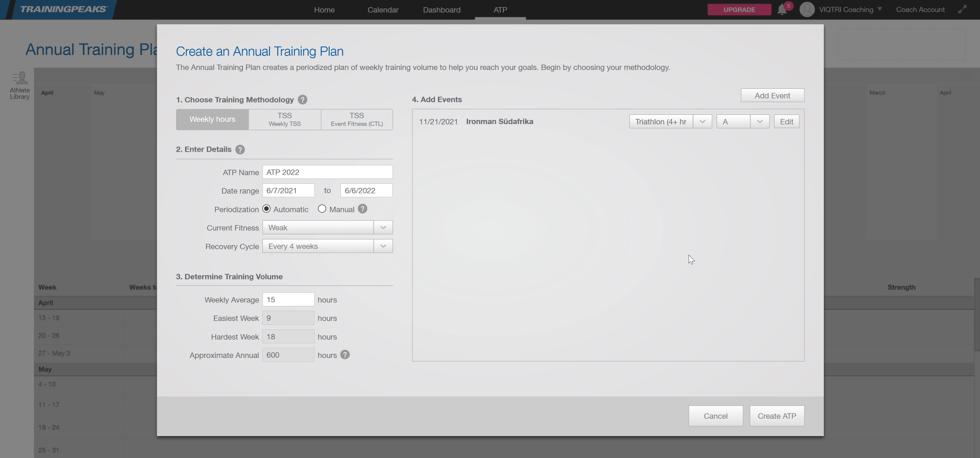 TrainingPeaks - Jahrestrainingsplan (ATP) anlegen TrainingPeaks - Jahrestrainingsplan (ATP Annual Training Plan) anlegen