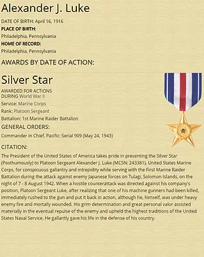 A poster of alexander j. luke 's silver star award