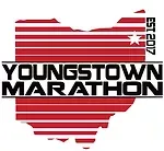 The logo for the youngstown marathon is a heart shaped map of ohio.