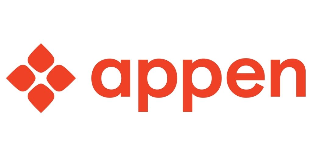 The Appen company logo, featuring a red four-petal diamond icon to the left of the lowercase word