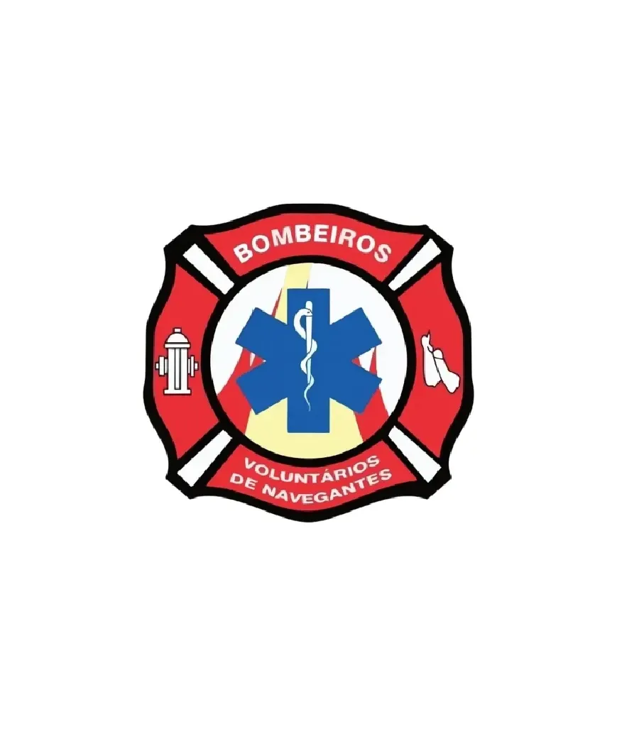 Logo circular vermelho e branco dos Bombeiros Voluntários de Marataízes com estrela azul ao centro.