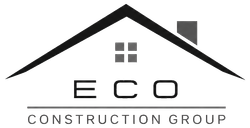ECO Construction Group logo with a house roof, windows, and gray text on a white background