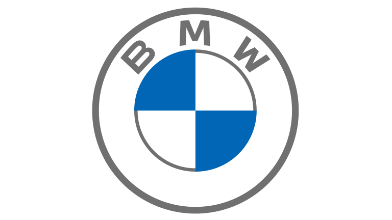 The bmw logo is blue and white in a circle on a white background.