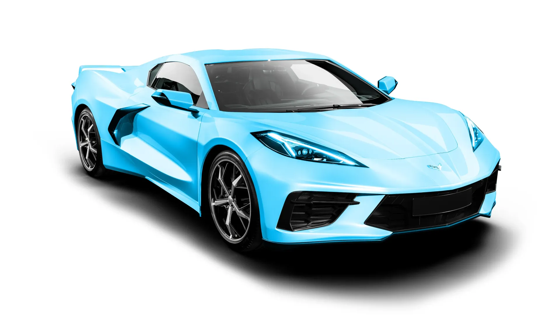 A blue corvette sports car is on a white background.