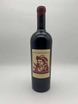 A bottle of wine with a picture of a shoe on the label.
