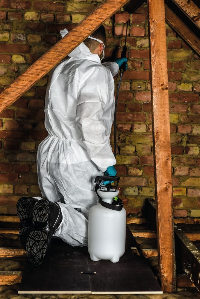 A Man In A Protective Suit Is Spraying A Brick Wall With A Spray Bottle — ASAP Pest Control in Gold Coast, QLD