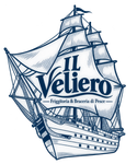 Logo of a blue sailing ship with the text “Il Veliero” and “Forniture e Bronzini di Pesce”