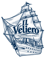 Logo of a blue sailing ship with the text “Il Veliero” and “Forniture e Bronzini di Pesce”