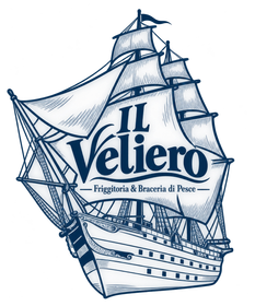 Logo of a blue sailing ship with the text “Il Veliero” and “Forniture e Bronzini di Pesce”