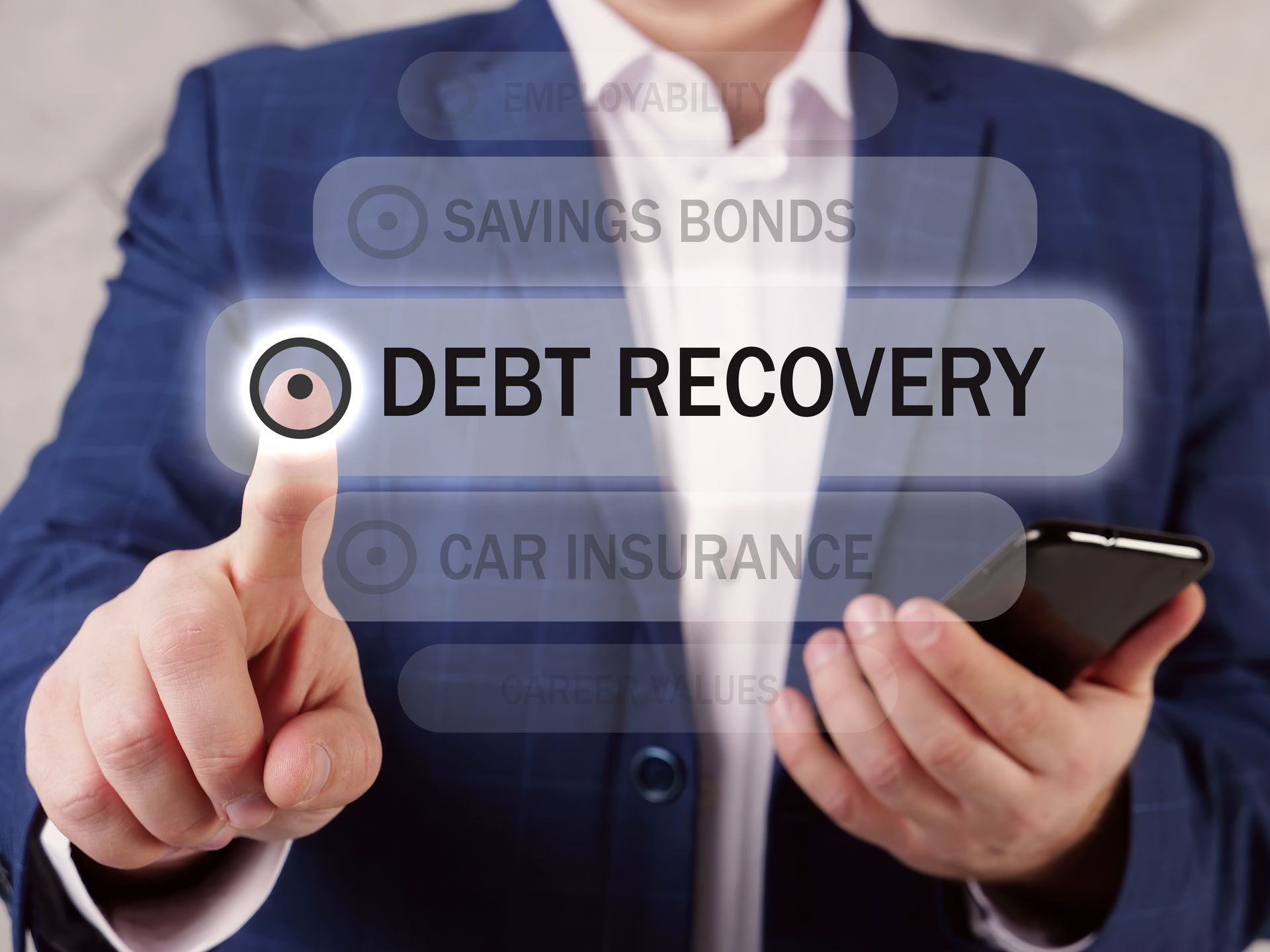 Business owner going over debt recovery options.