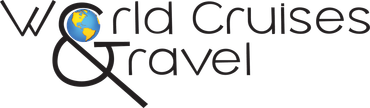 world crusies travel logo A logo for world cruises and travel with a magnifying glass.