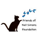 The logo for the friends of kat simons foundation is a silhouette of a cat and butterflies.