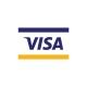 Logotipo de Visa con barras horizontales azules y doradas y la palabra 