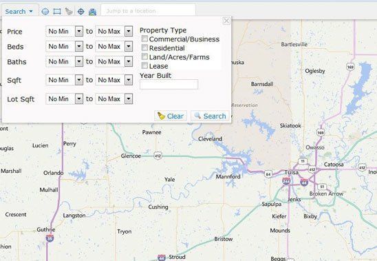 Map interface showing a county road map with a filter panel overlaid in the upper left.