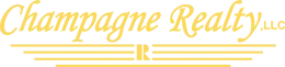 Champagne Realty, LLC logo in gold script on a white background