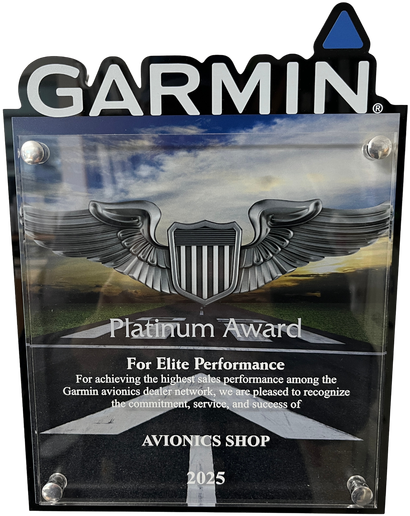Garmin Platinum Award for Elite Performance 2025 presented to Avionics Shop
