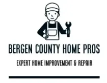 The logo for bergen county home pros is a man holding a wrench.