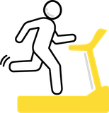 Person running on a yellow treadmill.