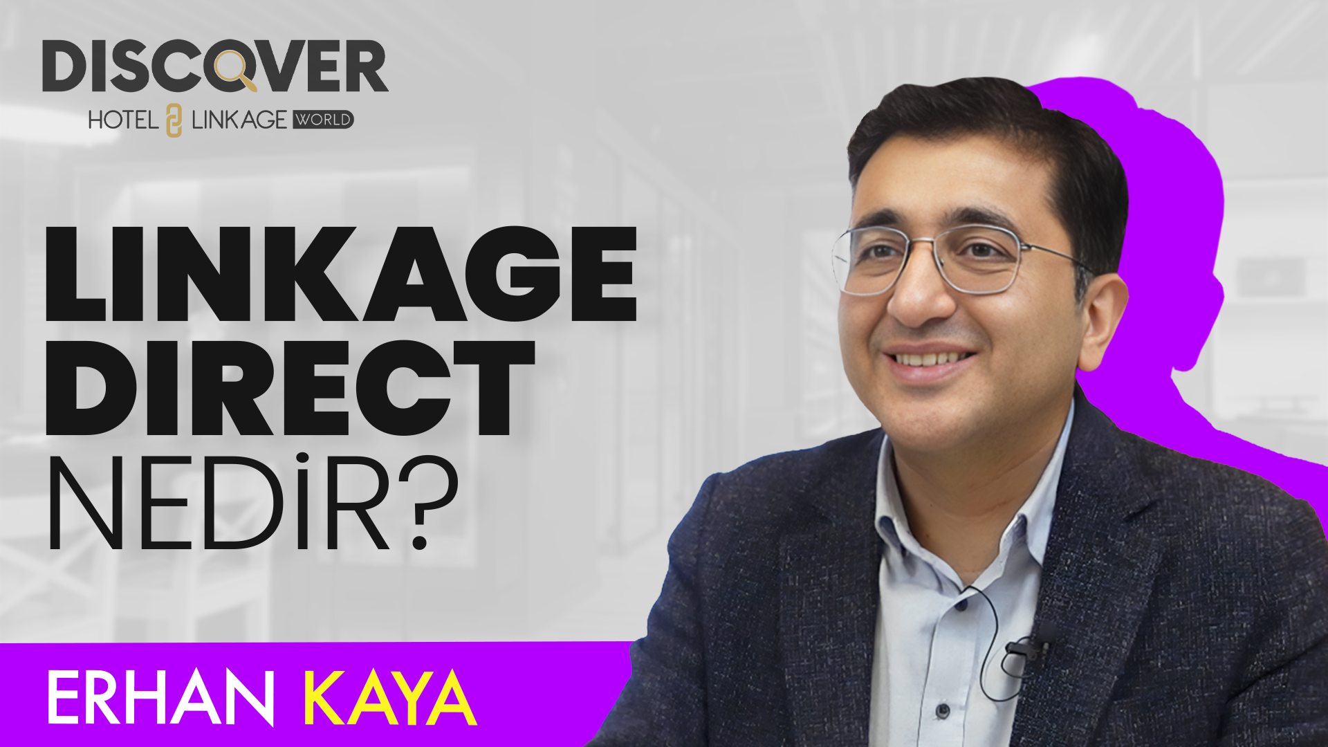 Erhan Kaya, CEO of Hotel Linkage, smiling in a promotional image for the upcoming webinar titled 'Discover Linkage Direct' on January 24, 2024, focused on direct booking strategies for hotels to improve profitability 