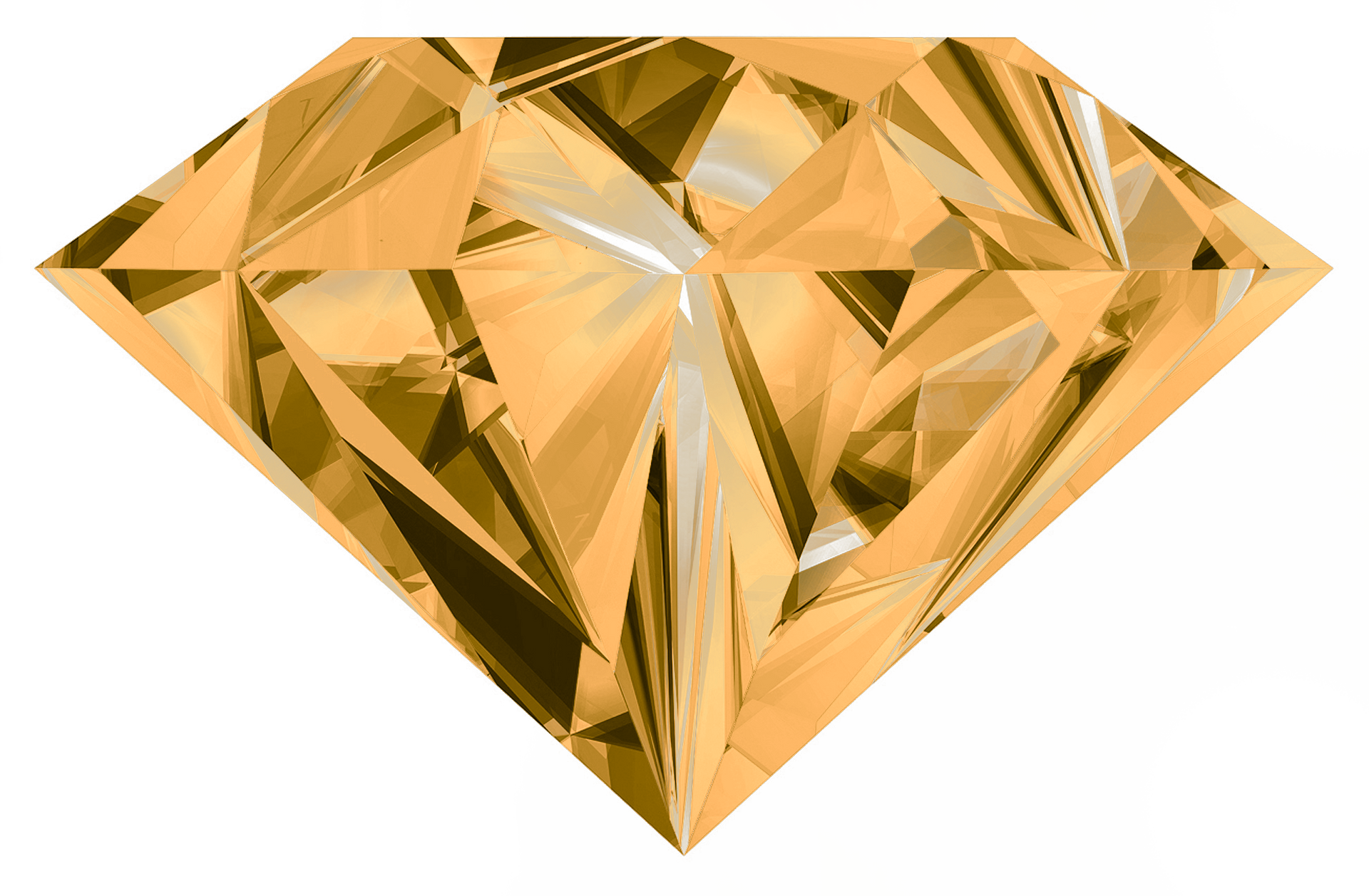 A close up of a gold diamond on a white background