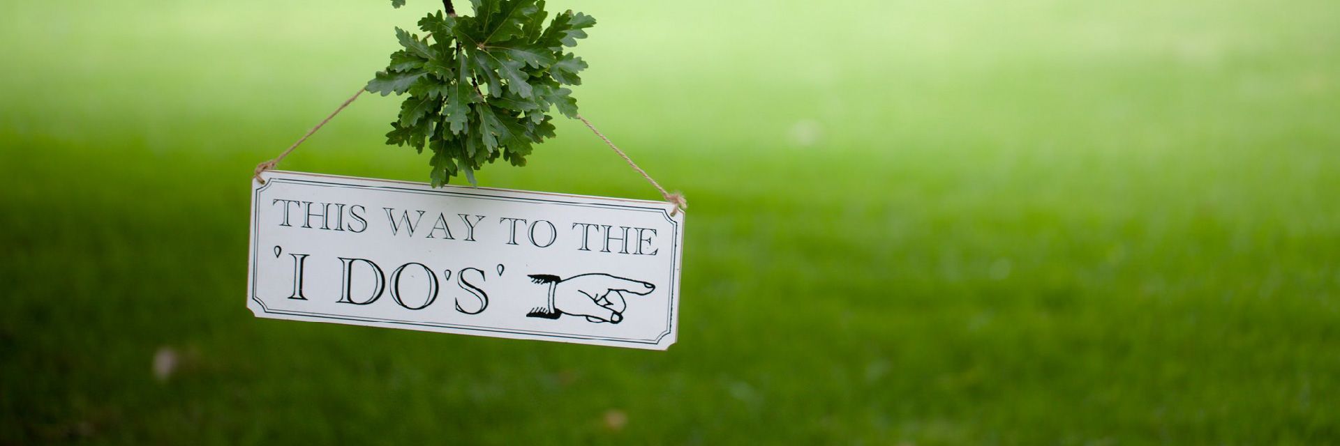 A sign that says `` this way to the i do 's '' is hanging from a tree.