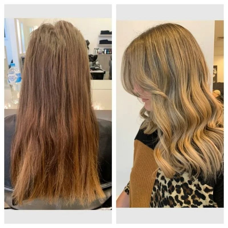 Before and After Hair Transformation, Dark Brown to Blonde Balayage With Wavy Style — Artistry Of Hair in Redlynch, QLD
