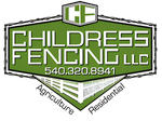 Childress Fencing LLC logo with green fence graphic, phone number 540.320.8941, Agriculture and Residential text