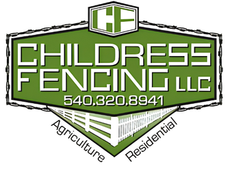 Childress Fencing LLC logo with green fence graphic, phone number 540.320.8941, Agriculture and Residential text