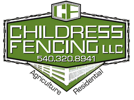 Childress Fencing LLC logo with green fence graphic, phone number 540.320.8941, Agriculture and Residential text