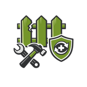 Green fence with wrench, hammer, and shield repair icon