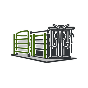 Stylized green and gray shipping containers or storage units on a white background