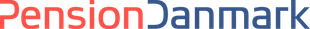 A red and blue logo for pension danmark