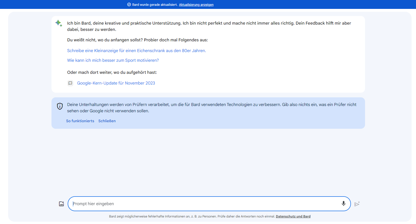 Ausschnitt von KI-Chat-Tool Google Bard