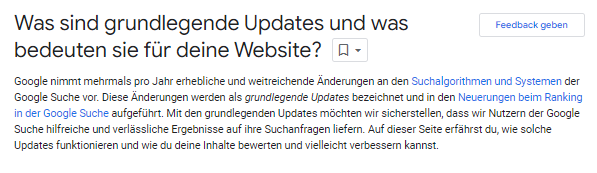 Textausschnitt über das März Core Update