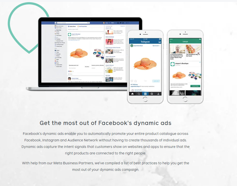 Das Bild präsentiert die Dynamic Ads von Facebook