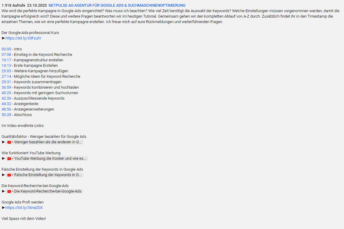 YouTube Video Beschreibung