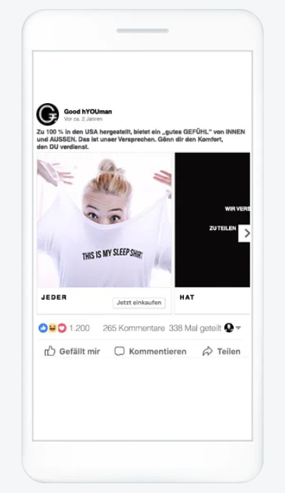 Die Grafik zeigt ein Beispiel einer Carousel Anzeige
