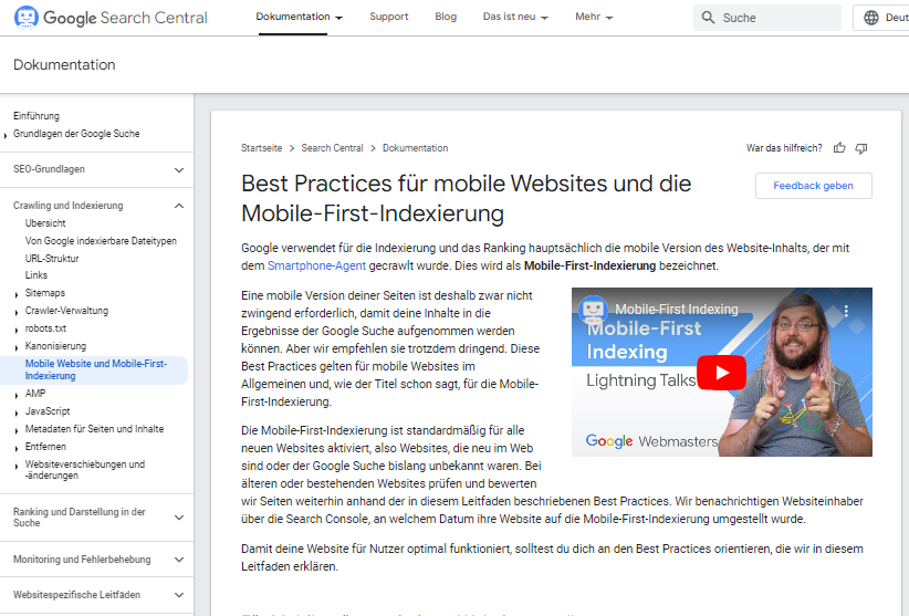 Beitrag von Google zur Mobile First Indexierung