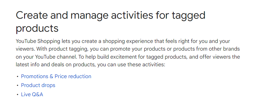 Abschnitt zu den Updates im Bereich Shopping Stream