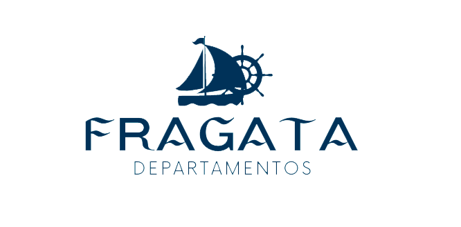 A logo for fragata departamentos with a sailboat and steering wheel