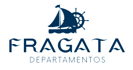 Un logotipo para Fragata Departamentos con un velero y un volante.