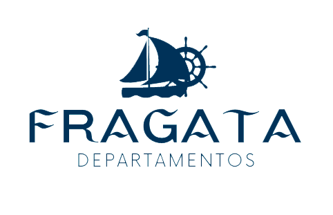 Un logotipo para fragata departamentos con un velero y un volante.