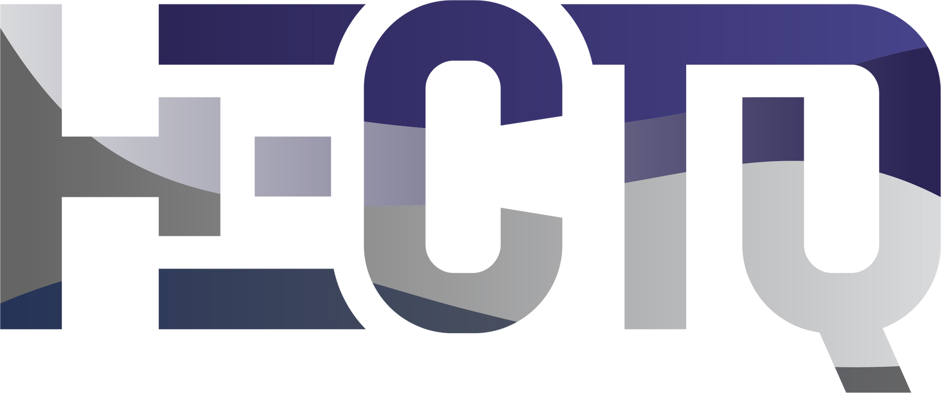 Stylized purple-and-white ECQ logo with a curved gray accent