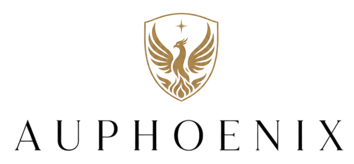 AUPHOENIX logo with a gold phoenix emblem above the brand name in black serif text