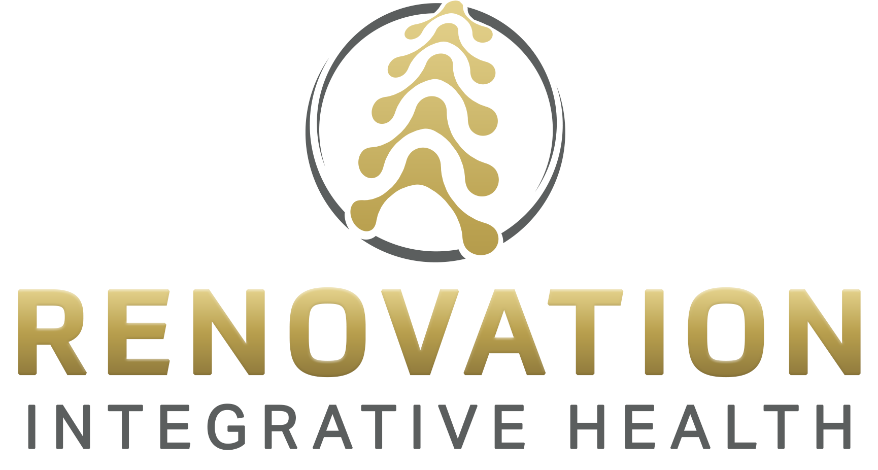 Renovation Integrative Health logo with gold spine icon and gold and gray text