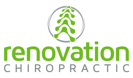 Green “renovation chiropractic” logo with a stylized spine icon above the text.