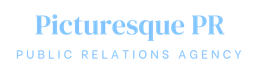 Light blue Picturesque PR logo with &ldquo;PUBLIC RELATIONS AGENCY&rdquo; beneath it