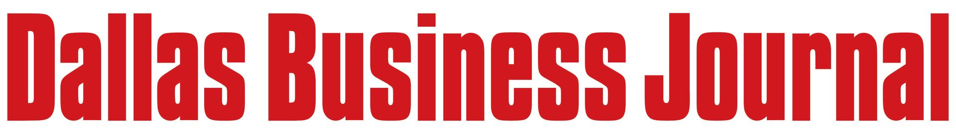 A red dallas business journal logo on a white background