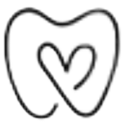 A simple black-and-white line drawing of a heart shaped to resemble a tooth.