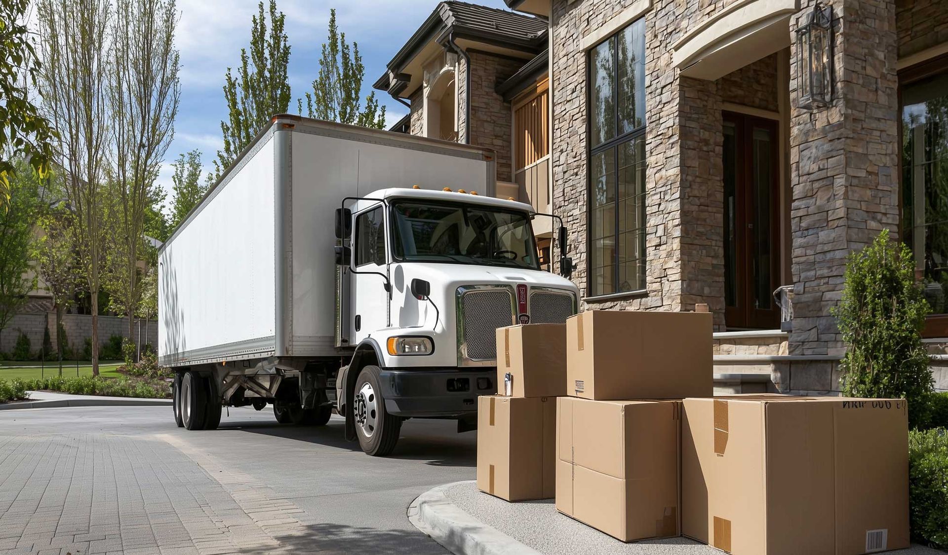 Professional movers transporting boxes and belongings into a new home, providing efficient and reliable moving services